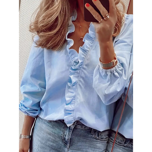 Lauren - casual blouse met v-hals en lange mouwen